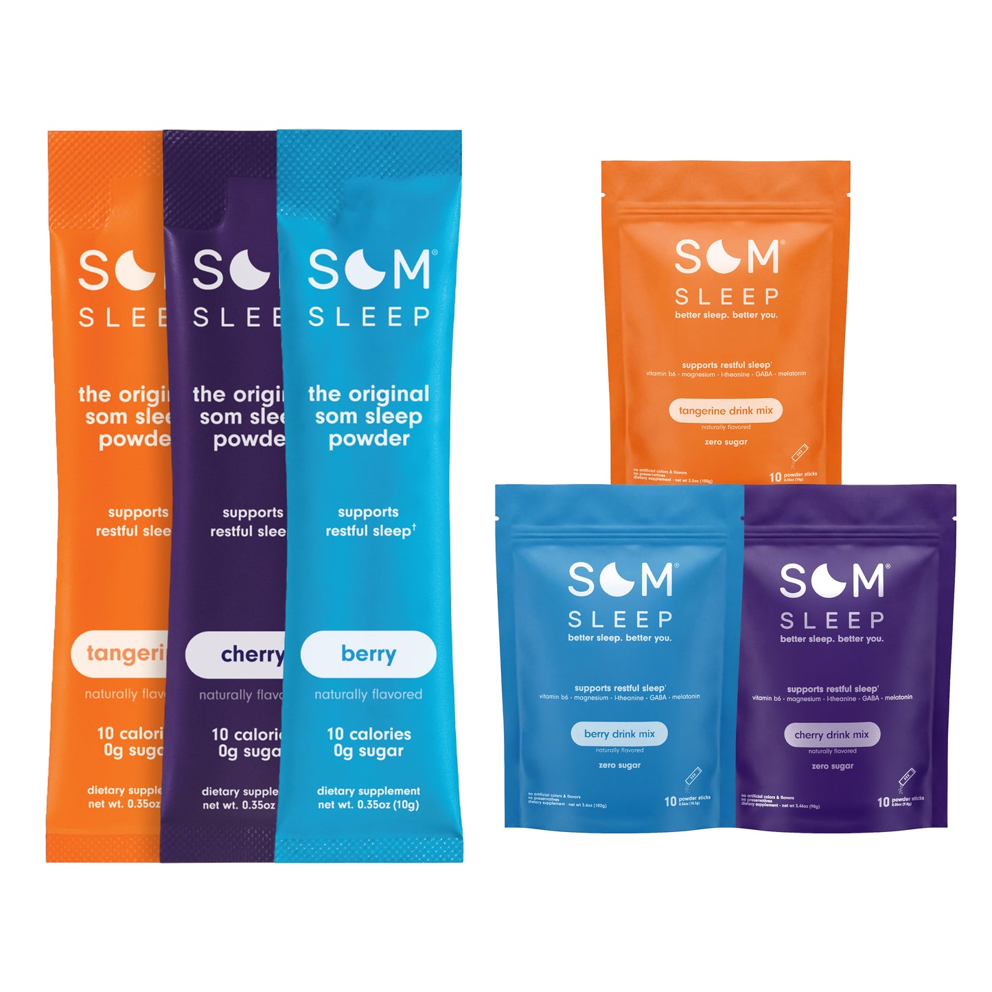 Som Sleep Powder Variety Pack: Berry, Cherry, Tangerine - 30-Pack