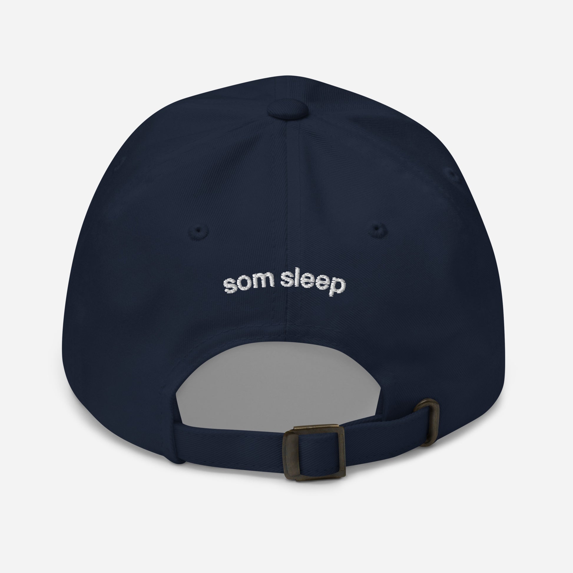 I Love Sleep navy dad cap, relaxed fit with adjustable back and embroidered logo.