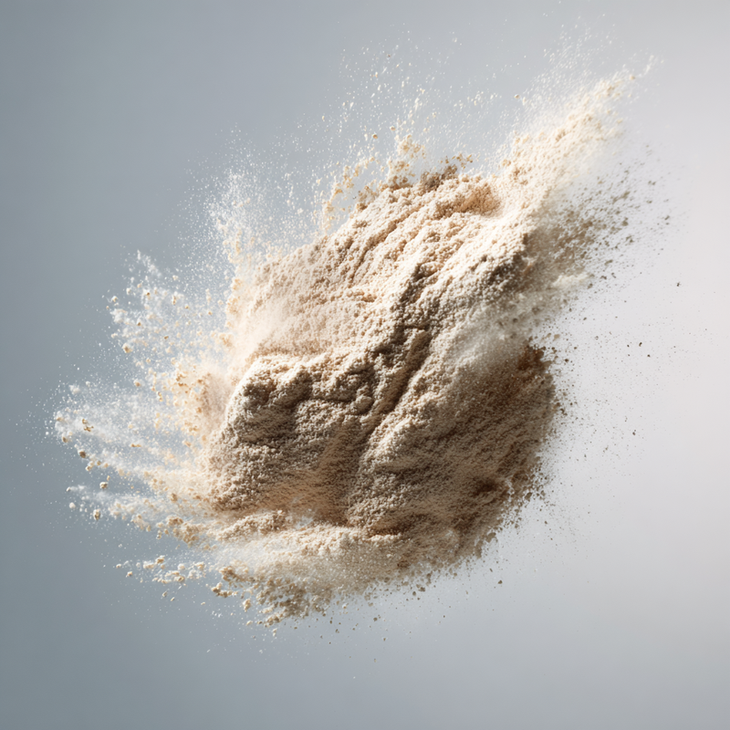 Heap of brown powder on a light gray background