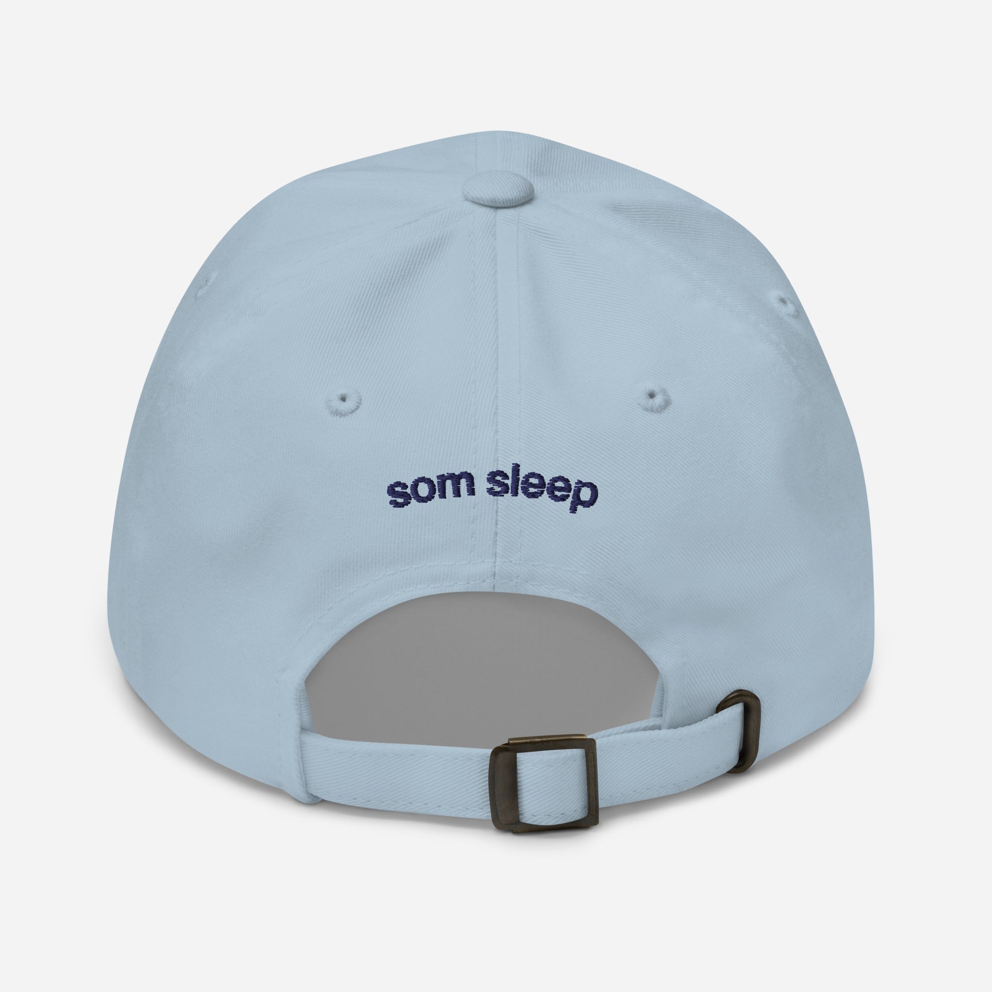 Comfortable blue dad hat with I Love Sleep embroidery, perfect for everyday wear.