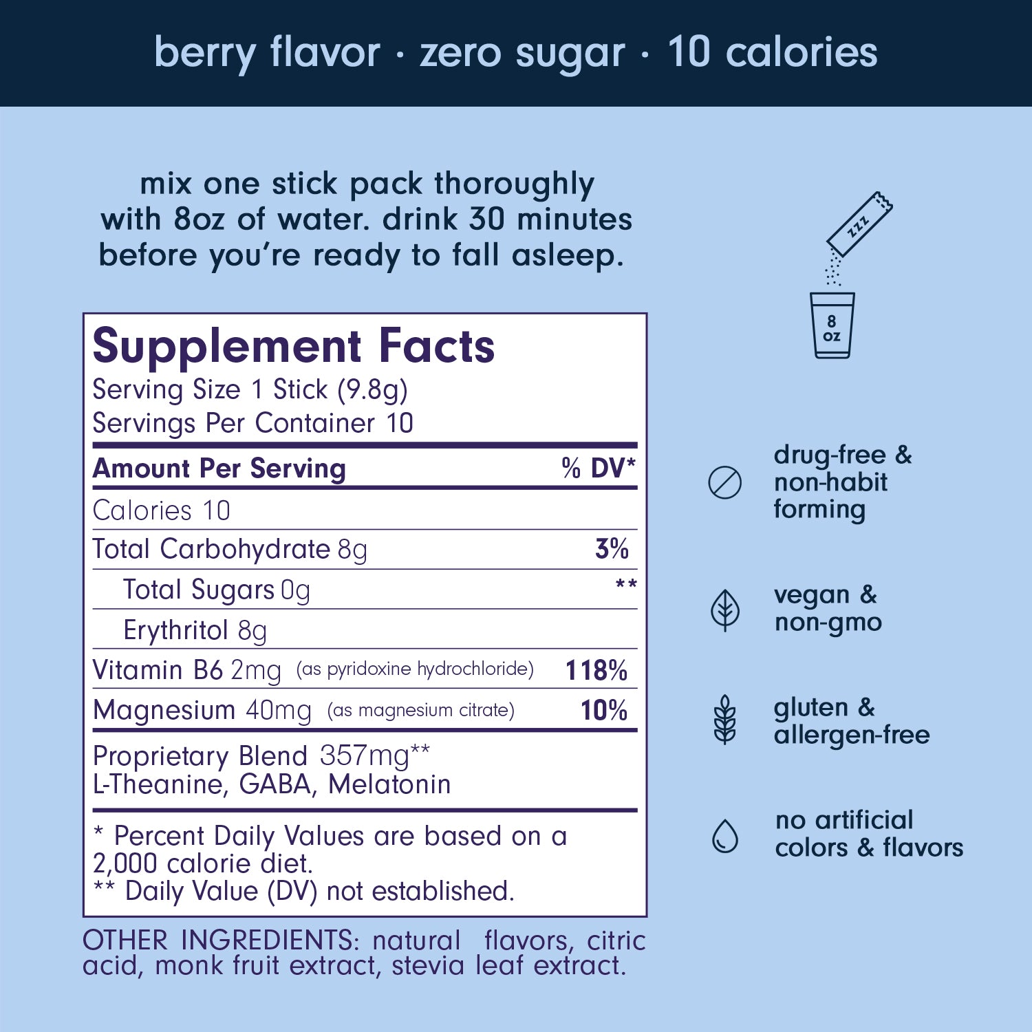Som Sleep Zero Sugar Berry Stick Pack Supplement Facts