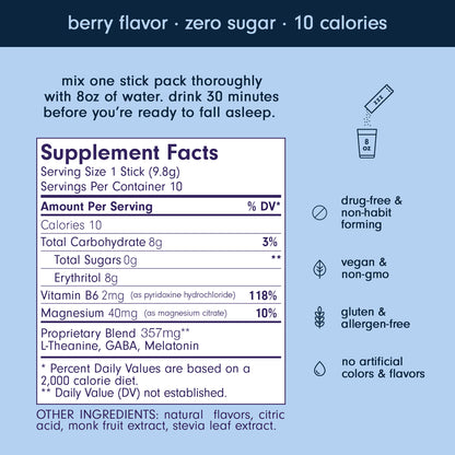 Som Sleep Zero Sugar Berry Stick Pack Supplement Facts